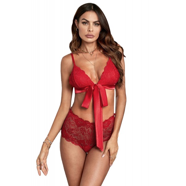 Romantic Love Red Lace Bralette Lingerie Set
