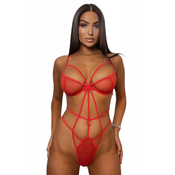 Red Mesh Strappy Teddy