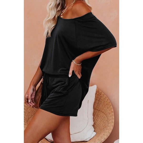 Black Raglan Top and Shorts Knit Lounge Set
