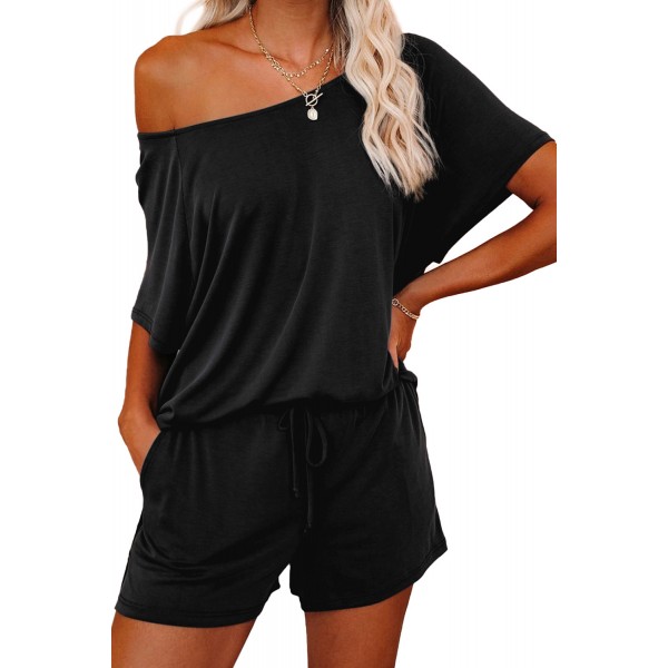Black Raglan Top and Shorts Knit Lounge Set