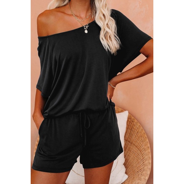 Black Raglan Top and Shorts Knit Lounge Set