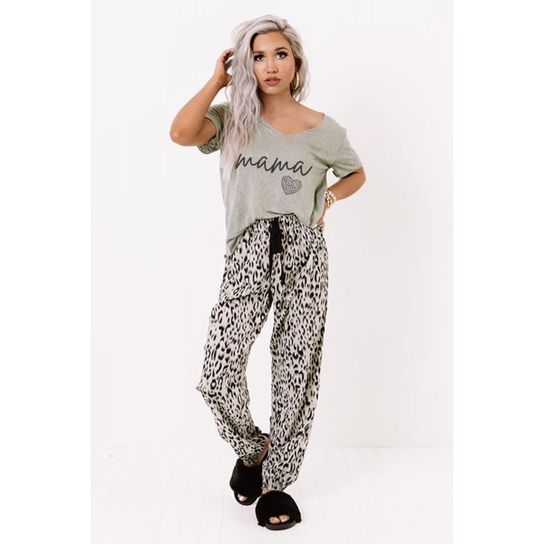 Leopard Print V Neck Elastic Waist Loose Lounge Set