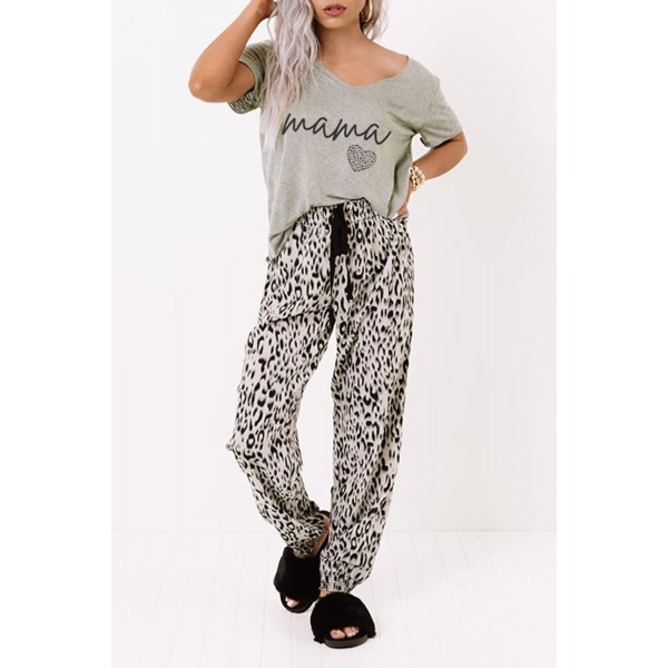 Leopard Print V Neck Elastic Waist Loose Lounge Set