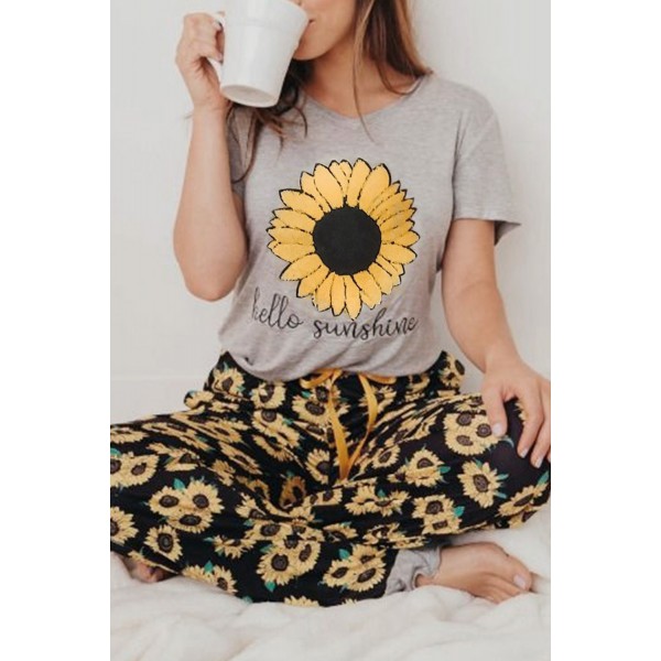 Sunflower hello sunshine Print Tee and Pants Lounge Set