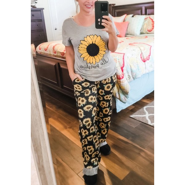 Sunflower hello sunshine Print Tee and Pants Lounge Set