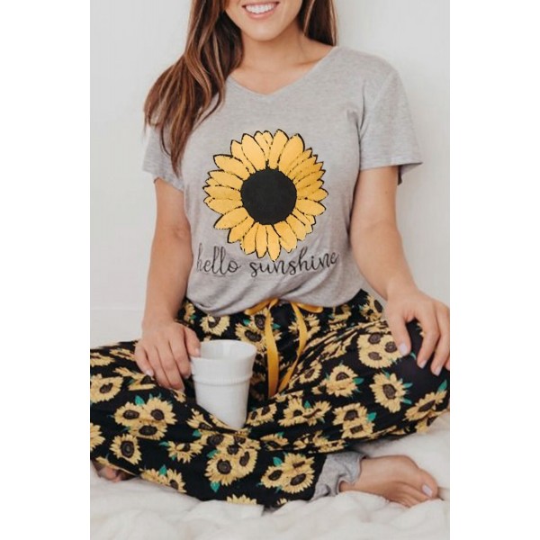 Sunflower hello sunshine Print Tee and Pants Lounge Set