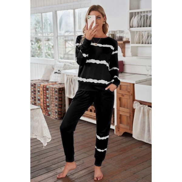 Black Stripes Long Sleeves and Joggers Lounge Set
