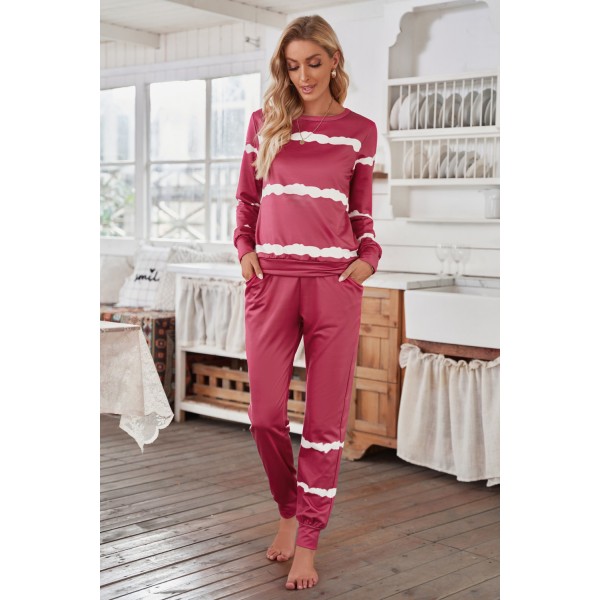 Red Stripes Long Sleeves and Joggers Lounge Set