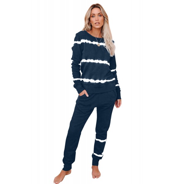 Blue Stripes Long Sleeves and Joggers Lounge Set