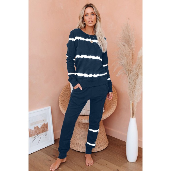 Blue Stripes Long Sleeves and Joggers Lounge Set