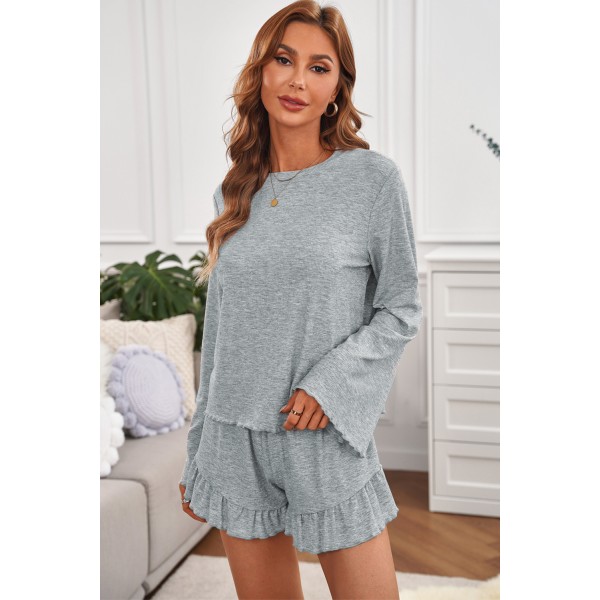 Bell Sleeve Top and Ruffle Shorts Lounge Suit