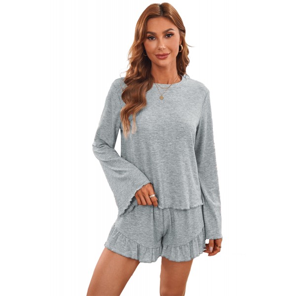 Bell Sleeve Top and Ruffle Shorts Lounge Suit