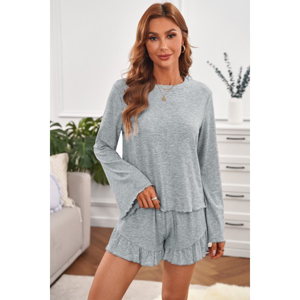 Bell Sleeve Top and Ruffle Shorts Lounge Suit