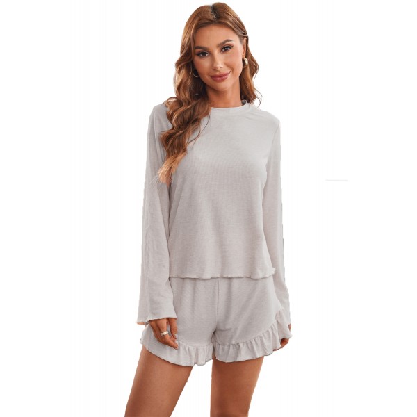 Apricot Bell Sleeve Top and Ruffle Shorts Lounge Suit