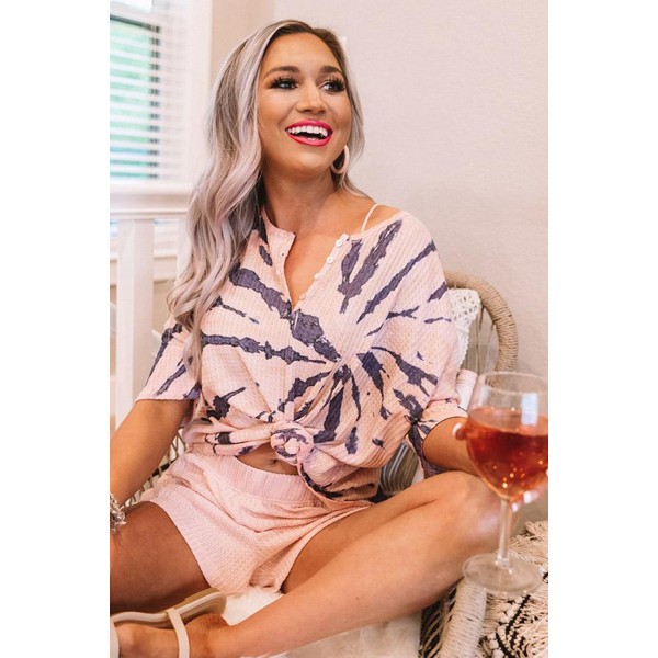 Pink Camo Print Waffle Knit Lounge Set