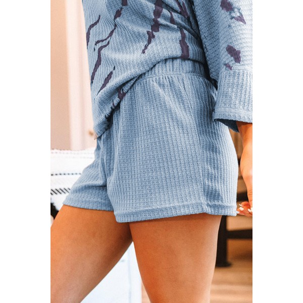 Blue Camo Print Waffle Knit Lounge Set