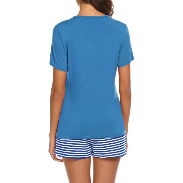 Sky Blue V-Neck Short Sleeve Top and Stripe Shorts Loungewear Set