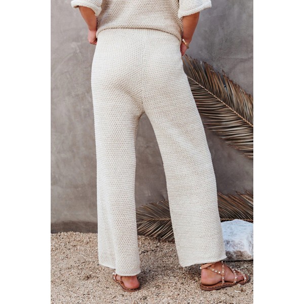 Beige Cotton Blend Relaxed Top and High Rise Pants Lounge Set