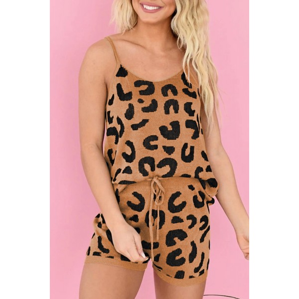 Brown Leopard Tank Lounge Set