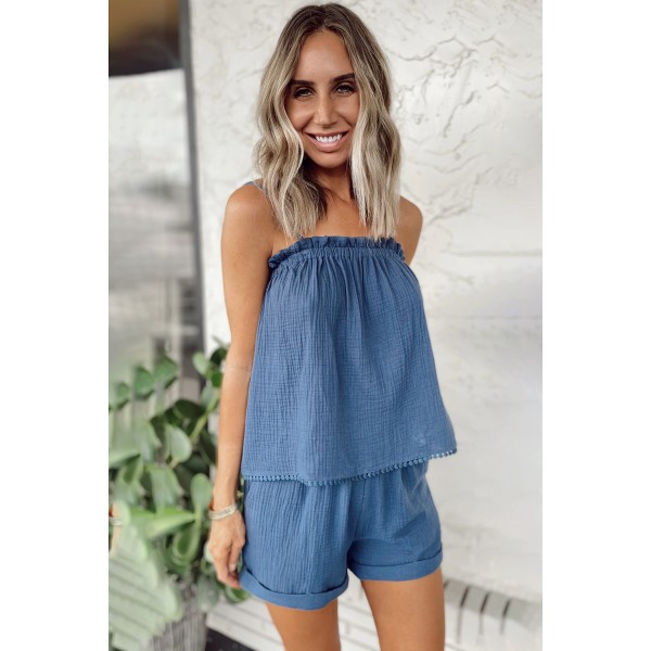 Blue Spaghetti Straps Vest and Shorts Lounge Set