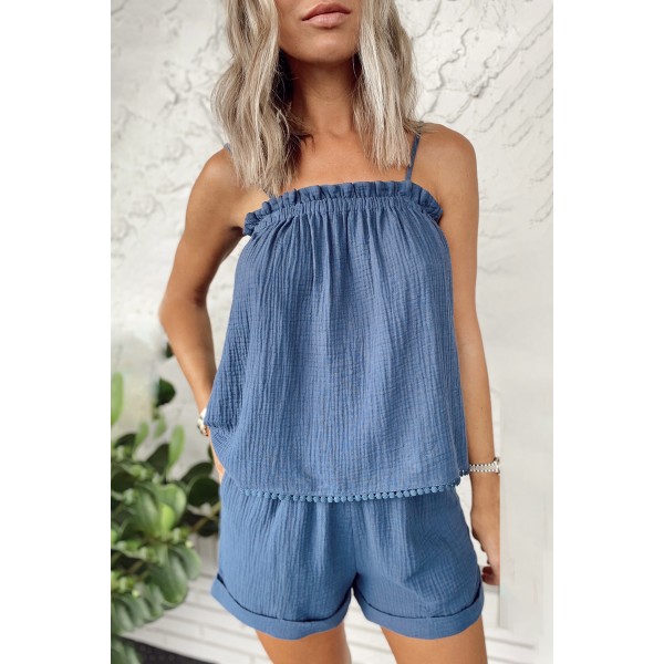 Blue Spaghetti Straps Vest and Shorts Lounge Set