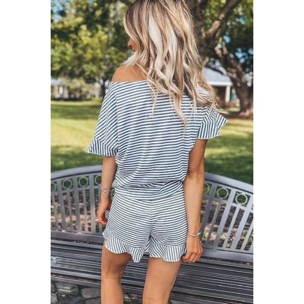 Striped Ruffle Top and Shorts Lounge Set