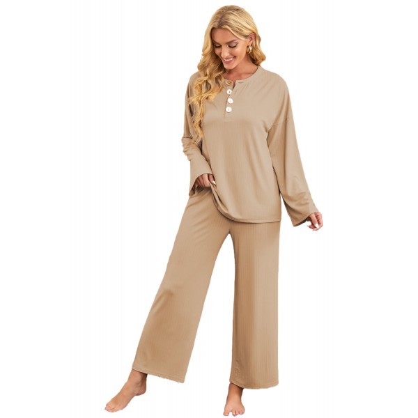 Apricot Long Sleeve Buttoned Wide Leg Lounge Wear