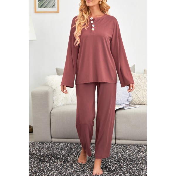 Long Sleeve Buttoned Wide Leg Lounge Wear