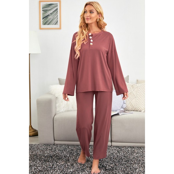 Long Sleeve Buttoned Wide Leg Lounge Wear