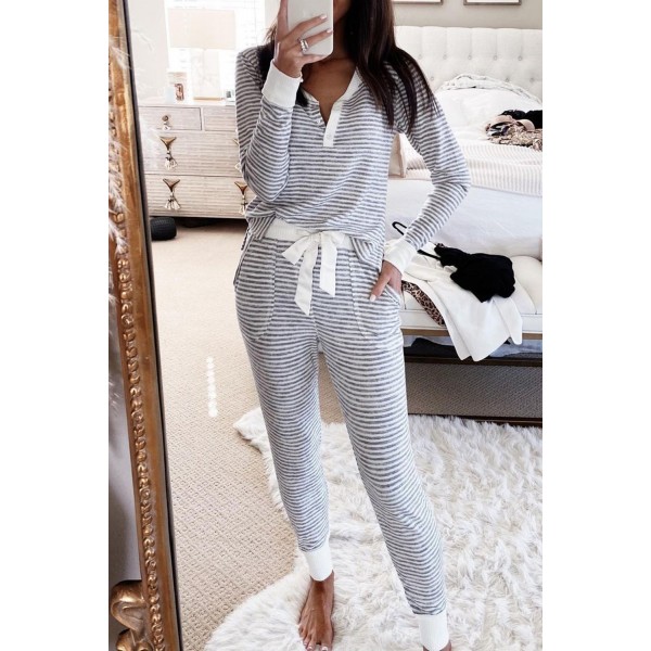 Gray Striped Long Sleeves and Joggers Set