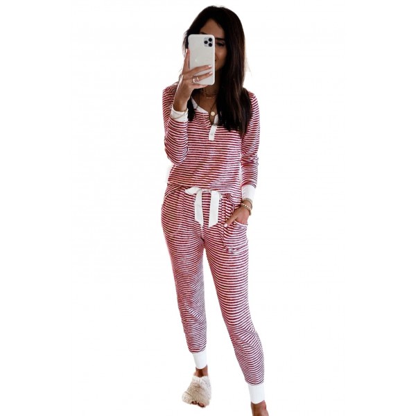 Red Striped Long Sleeves and Joggers Set