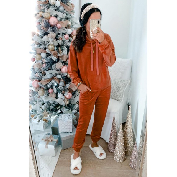 Funnel Neck Velour Sweatshirt and Pants Lounge Set