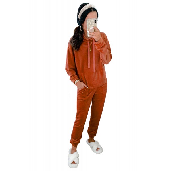 Funnel Neck Velour Sweatshirt and Pants Lounge Set