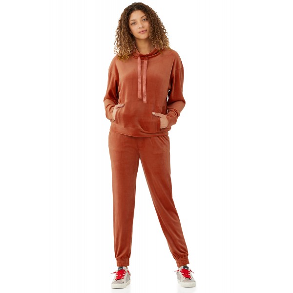 Funnel Neck Velour Sweatshirt and Pants Lounge Set