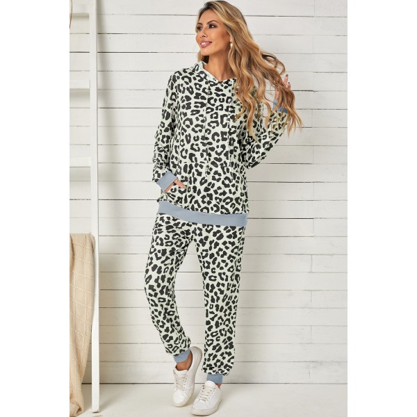 Leopard Print Hooded Top and Slim-fit Pants Loungewear