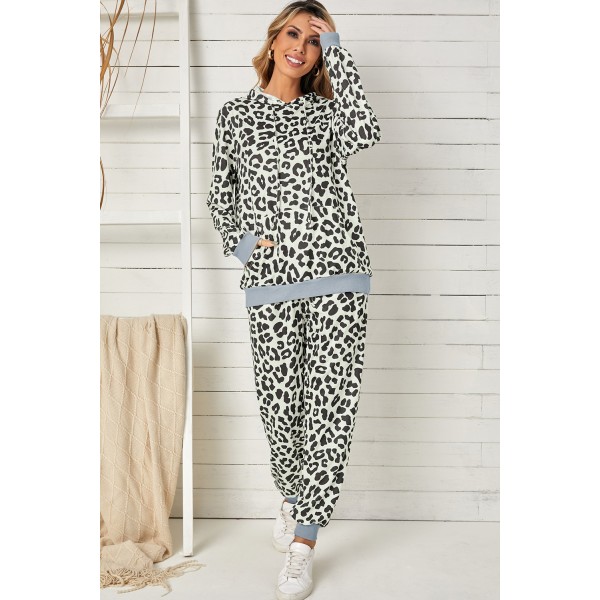 Leopard Print Hooded Top and Slim-fit Pants Loungewear