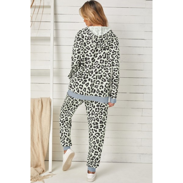 Leopard Print Hooded Top and Slim-fit Pants Loungewear