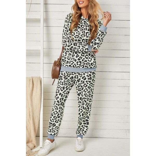 Leopard Print Hooded Top and Slim-fit Pants Loungewear