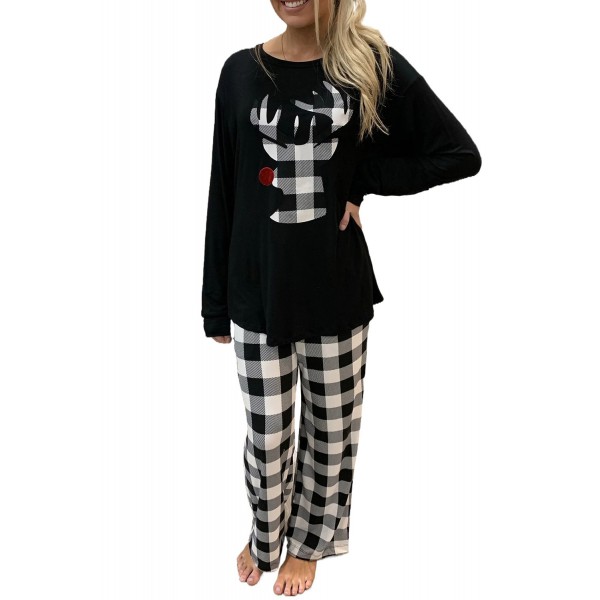 Plaid Christmas Reindeer Graphic Long Sleeve and Pants Lounge Set
