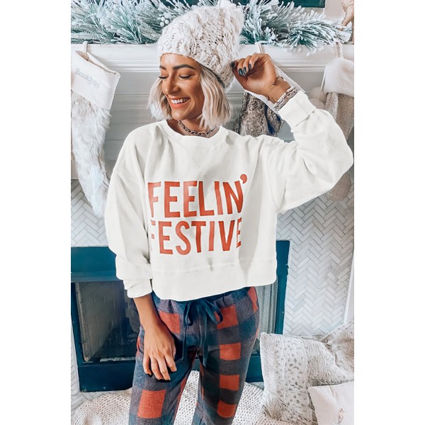 FEELIN’ FESTIVE Graphic Crop Sweatshirt and Joggers Loungewear