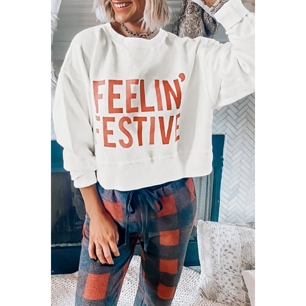 FEELIN’ FESTIVE Graphic Crop Sweatshirt and Joggers Loungewear