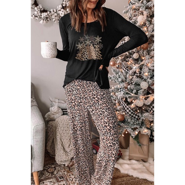 Christmas Leopard Two-piece Lounge Set