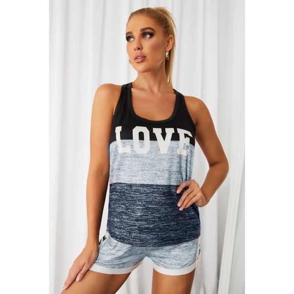 Letter Print Tank & Drawstring Waist Shorts Set