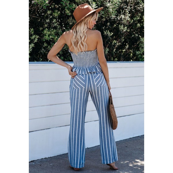 Smocked Striped Tube Top and Pants Set
