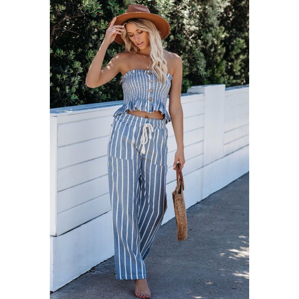Smocked Striped Tube Top and Pants Set