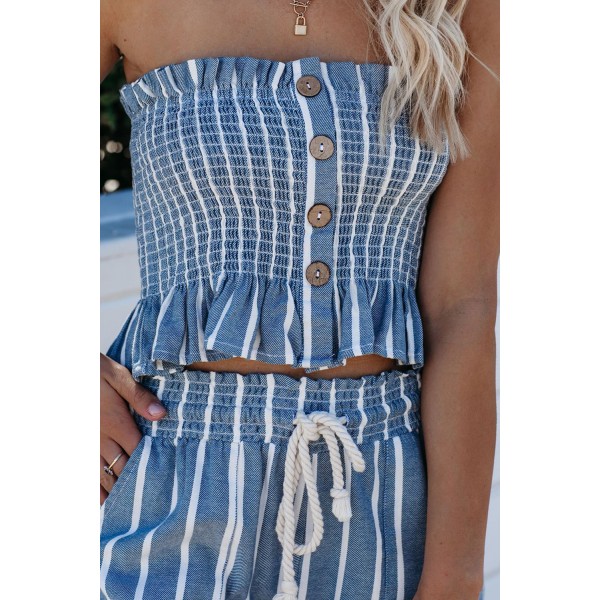 Smocked Striped Tube Top and Pants Set