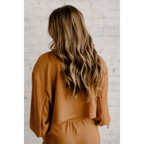 Letter Print Long Sleeve Crop Top and Elastic Waist Pants Set