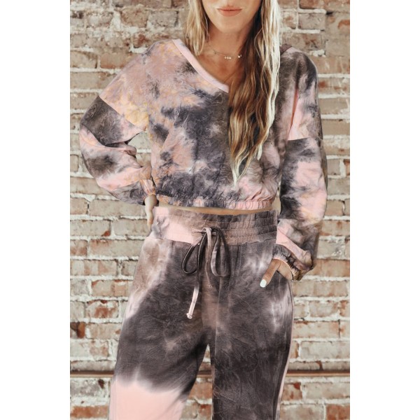 Black Tie-dye Crop Long Sleeve and Joggers Set