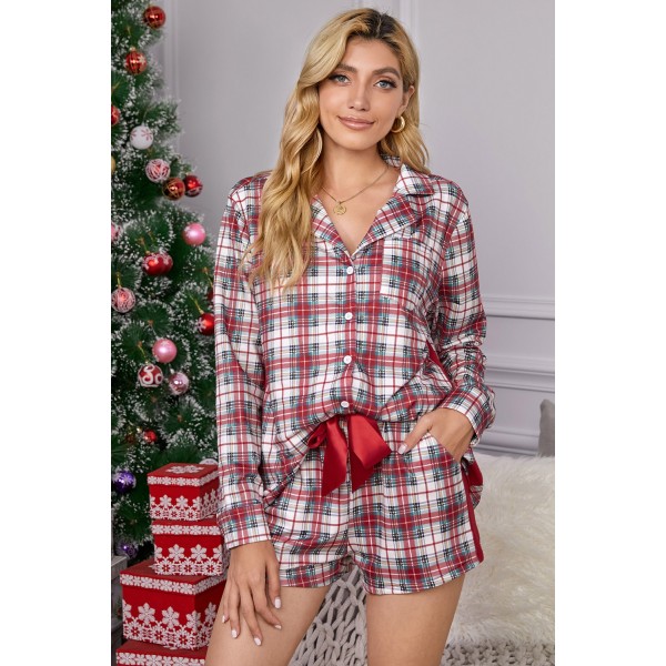 Red Plaid Long Sleeve Christmas Pajama Set
