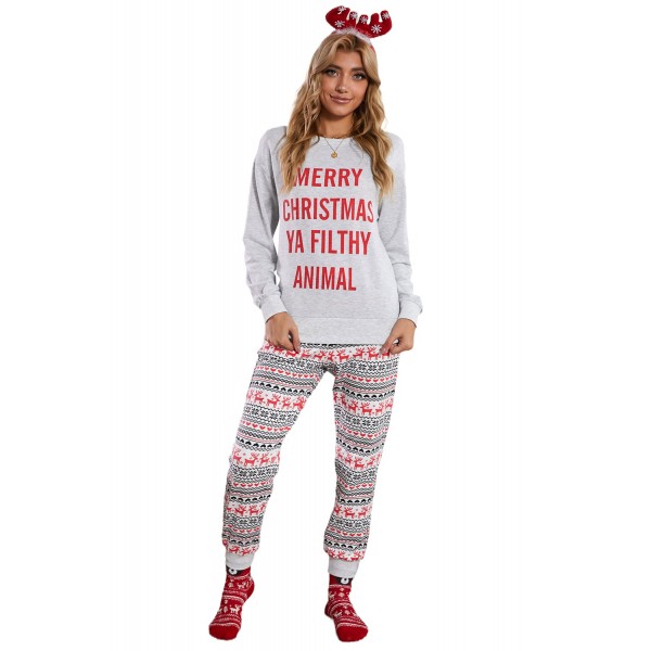 Gray Reindeer Print Christmas Lounge Set